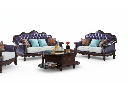 Ādas dīvāns Chesterfield lillā krāsā, klasiskā dīvānu komplekta dīvāns.
