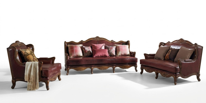 Sofas komplekts 3+2+1 sēdvietas Kanapes komplekts koloniālais mēbeles brūns