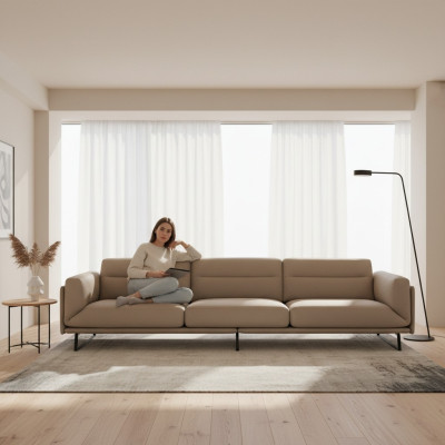 Divāns 4 vietām ādas dizaina dīvāns luksusa dizains gaiši beige krāsā luksusa apdare četrstūris xxl