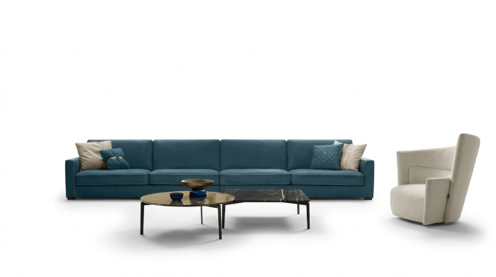 Sēdētspēja ar četrām vietām Polster Couch Ādas dīvāns Itāļu mēbeles Zila krāsa