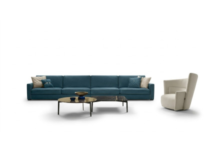 Sēdētspēja ar četrām vietām Polster Couch Ādas dīvāns Itāļu mēbeles Zila krāsa