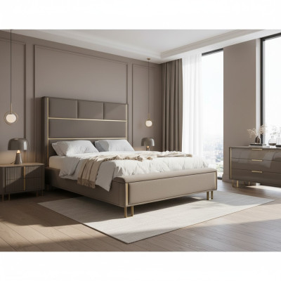 Taupe mīkstas gultas divguļamās gultas koka guļamistabas mēbeles viesnīcai ar mīkstu materiālu 180x200.