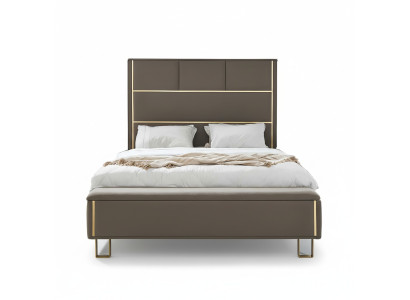 Taupe mīkstas gultas divguļamās gultas koka guļamistabas mēbeles viesnīcai ar mīkstu materiālu 180x200.