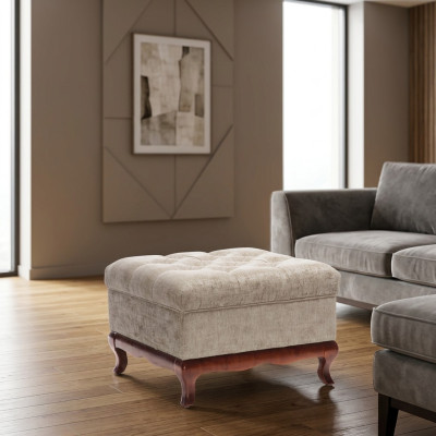 Hokeris Dizainera "Chesterfield" Kājene Beige auduma pufaiks.