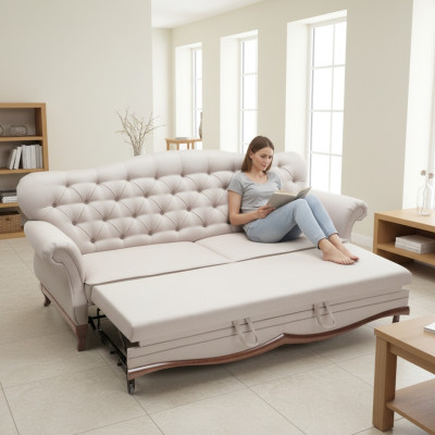 Chesterfield guļamsofa ar gultas funkciju trīsvietīga dīvāns no tekstila