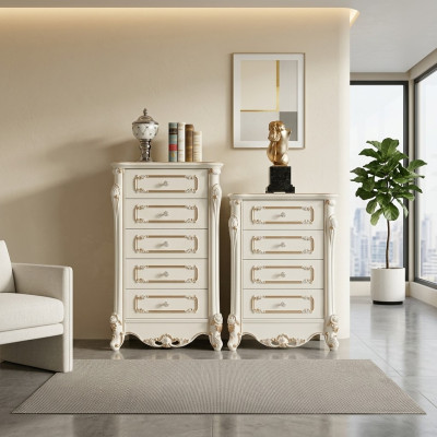 Commode ar kājām, plaukti, komodes, koka augstais skapis, sēdvietas.