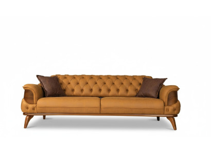 Trīsvietīga ādas dīvāns mīkstās mēbelēs luksusa dīvāns Chesterfield Rietumu ASV dzeltenā krāsā