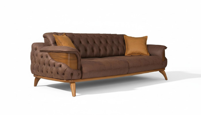 Luksusa trīsvietīgā Chesterfield dīvāns Mēbelēs dīvāni Brūns dīvāns Ādas polsterējums Jauns