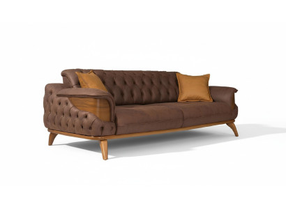 Luksusa trīsvietīgā Chesterfield dīvāns Mēbelēs dīvāni Brūns dīvāns Ādas polsterējums Jauns