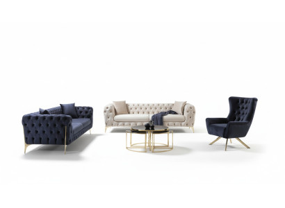 Sofagarnitur Zils Dīvāns Luksusa Dīvāni Krēsls 3+3+1 Sēdētājs Chesterfield dizains Samts