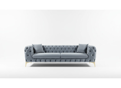 Trīsvietīga dīvāna Luxus Chesterfield 3 Sitzer Couches Pelēkas Ādas Dīvāni Samts Jauns Dīvāns