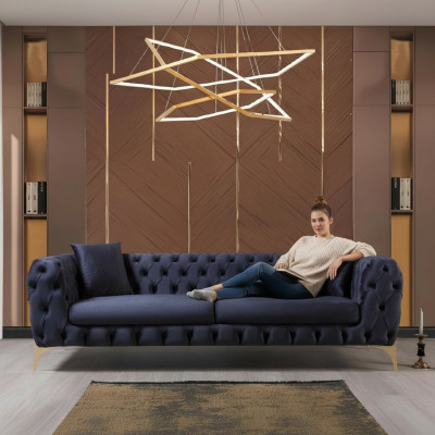 Drejējamā sofā Luxus Chesterfield 3 vietas dīvāns Zila velūra dīvāni Jauns dīvāns