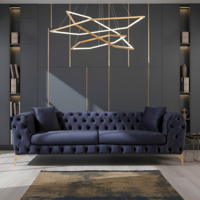 Drejējamā sofā Luxus Chesterfield 3 vietas dīvāns Zila velūra dīvāni Jauns dīvāns