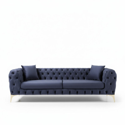 Drejējamā sofā Luxus Chesterfield 3 vietas dīvāns Zila velūra dīvāni Jauns dīvāns