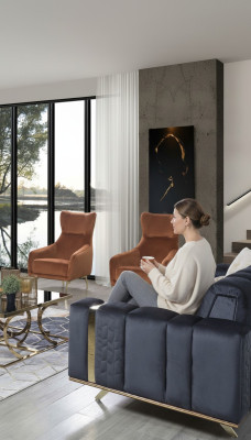 Krēsls vienvietīgs luksus polsterēts mēbeļu istabas brūnā krēslā tekstila lounge jaunais
