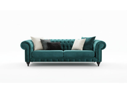 Klasiska Chesterfield trīsstāvu mēbeļu dīvāns luksusa zaļš 3 sēdvietu dīvāns
