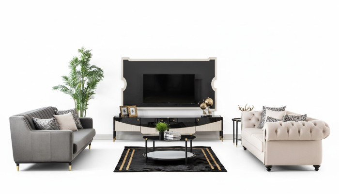Sofas komplekts Sofa Polster artikulēta mēbeles galds 3 gab Chesterfield