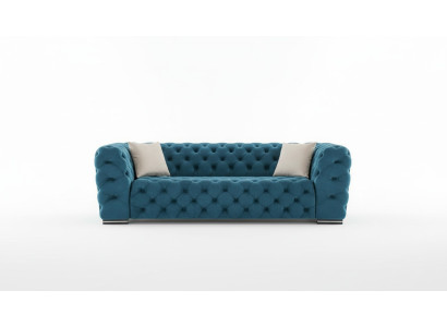 Chesterfield dīvāns 4 kresli dizains dzīvojamā istaba polsterēts koks polsterējums luksusa zils