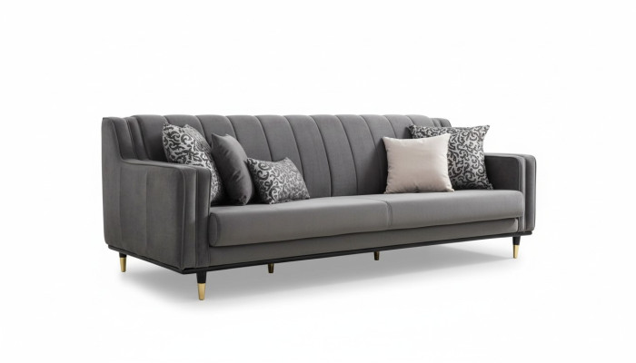 Klasiskā pelēka sofa 3 sēdvietu sofai dizaina dīvāns trīs vietu luksusa mēbeļu stilā