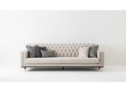 Klasiskais Chesterfield divguļama mēbeļu dīvāns ar 3 sēdvietām, krāsa beige.