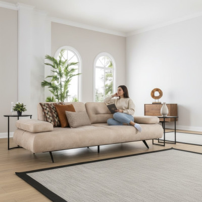Dīvāns 2-vietīgs polsterēts dīvāns bēša krāsā tekstila āda Moderns dizains Dīvāni Luxurious