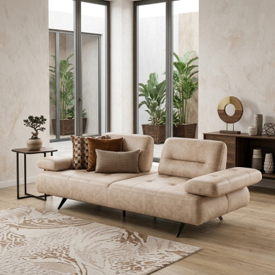 Dīvāns 2-vietīgs polsterēts dīvāns bēša krāsā tekstila āda Moderns dizains Dīvāni Luxurious