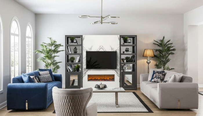 Sofas šķirnes 3+3+1 sēdvietu komplekts dizaina dīvānos ar auduma apdari un ādas dīvānu.
