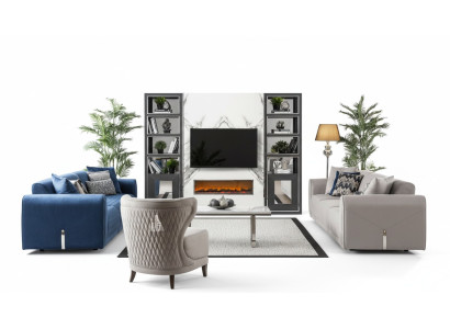 Sofas šķirnes 3+3+1 sēdvietu komplekts dizaina dīvānos ar auduma apdari un ādas dīvānu.