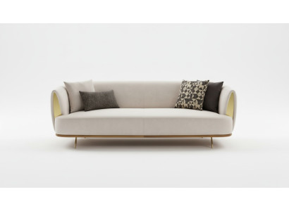 Mūsdienīga divvietu balta auduma mīkstā sofa ar modernu dizainu un auduma dīvāni.