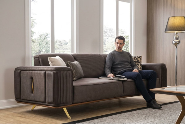 Sofas 4-vietīgs audums, liela mēbeļu mūsdienīga jaunā auduma dīvāns no poliestera Wohnzimmer.