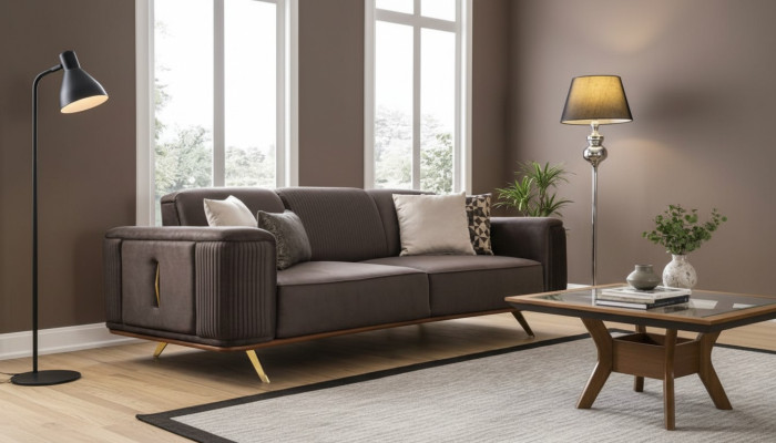 Sofas 4-vietīgs audums, liela mēbeļu mūsdienīga jaunā auduma dīvāns no poliestera Wohnzimmer.
