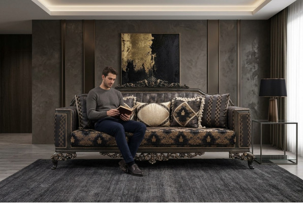 Chesterfield 3-vietu dizainera dīvāns Luxus Polster Sofas Couchen Stoff Textil Neu.