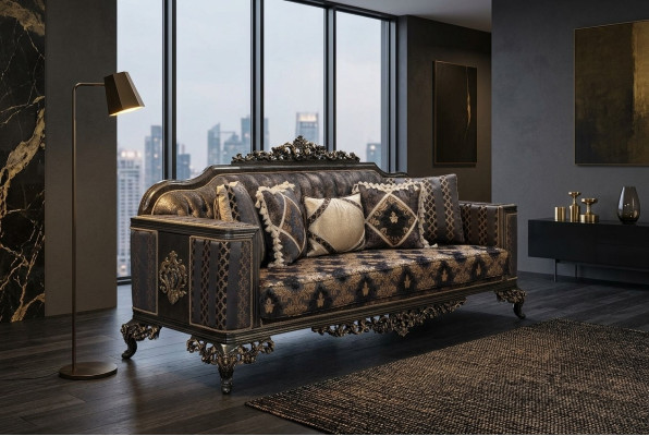 Chesterfield 3-vietu dizainera dīvāns Luxus Polster Sofas Couchen Stoff Textil Neu.