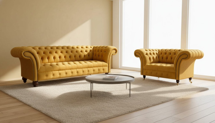 Chesterfield dīvāngarnitūra 2+1 sēdvietu dizaina mūsdienīga apdare