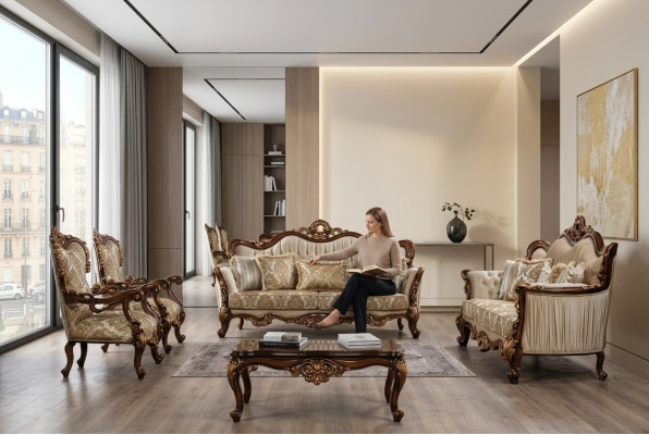 Chesterfield sofa komplekts ar dīvānu, dīvāna galdu un 5 apšuvumiem.