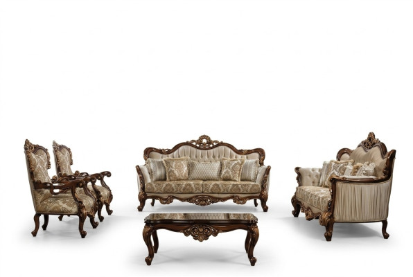 Chesterfield sofa komplekts ar dīvānu, dīvāna galdu un 5 apšuvumiem.