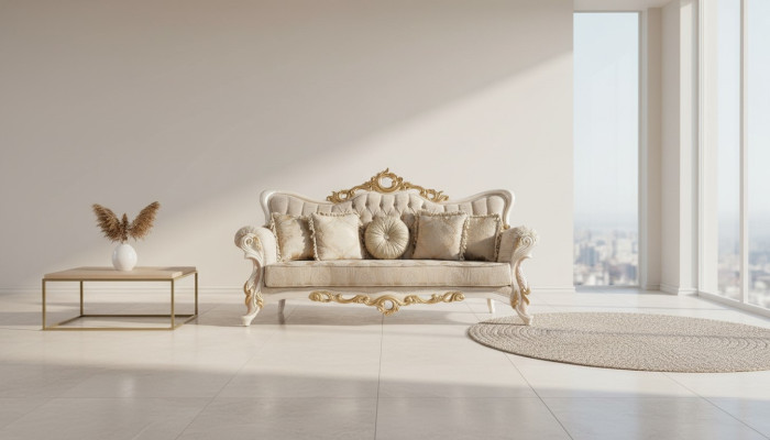 Chesterfield Barokas Dīvāns Mēbeles Dīvāns audums Zelts Trīsvietīgs