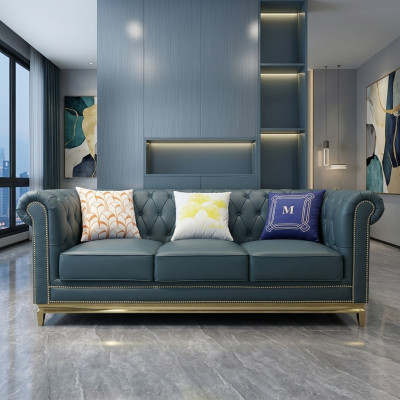 Chesterfield Sofa Dīvāns Mēbeļu trīs vietu dīvāns Tekstilas tērauda struktūra
