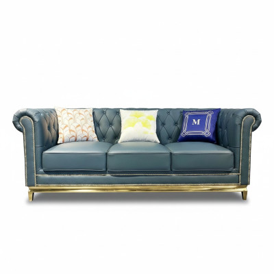 Chesterfield Sofa Dīvāns Mēbeļu trīs vietu dīvāns Tekstilas tērauda struktūra