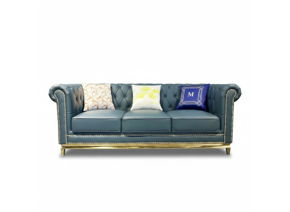 Chesterfield Sofa Dīvāns Mēbeļu trīs vietu dīvāns Tekstilas tērauda struktūra