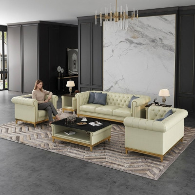 Chesterfield dīvāns komplekts mēbeles 3+2+1 ādas dīvāns 3 gab.