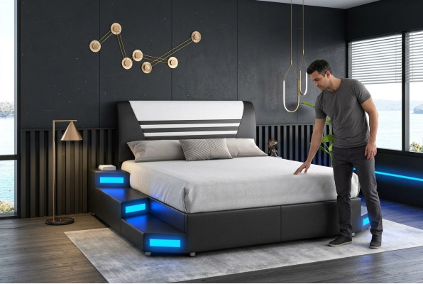 Luksusa LED apgaismots guļamistabas gultasloks ādas gultas 180x200 mēbeles gultas