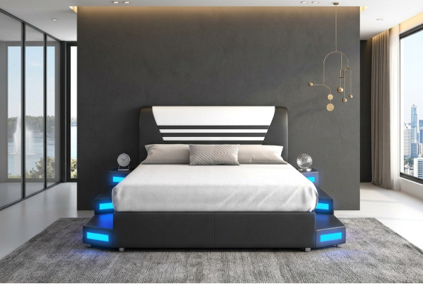 Luksusa LED apgaismots guļamistabas gultasloks ādas gultas 180x200 mēbeles gultas