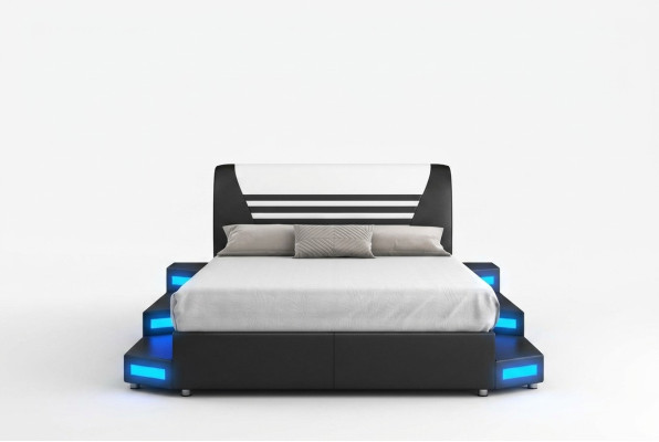 Luksusa LED apgaismots guļamistabas gultasloks ādas gultas 180x200 mēbeles gultas