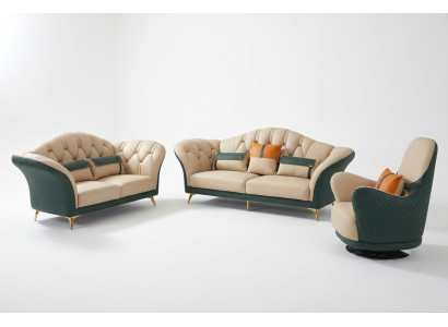Chesterfield komplekts mēbelēm ar 3 daļām. Jauna ādas dīvāna komplekts.