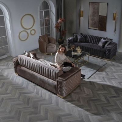 Chesterfield Dīvāngarnitūras dīvāns polster Set 3 gabali Dīvāns Dīvāns Samts