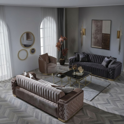 Chesterfield Dīvāngarnitūras dīvāns polster Set 3 gabali Dīvāns Dīvāns Samts