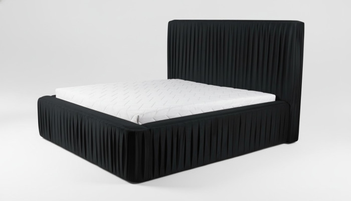 Melns divguļamais numurs ar koka mēbelēm. Elegantais dizains, klasiski jauni mēbeļu audumi.
