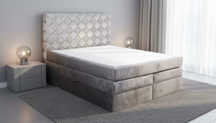 Boxspring gulta ar gultas kasti, matraci, Česterfīlda stilā guļamistabas gultas.