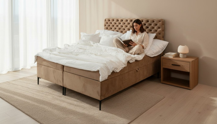 Brūna Krāsnas divguļamā gulta Luxury Boxspring gulta guļamistabas gultas